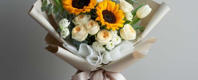 Graduation Bouquet with Sunflowers and White Roses