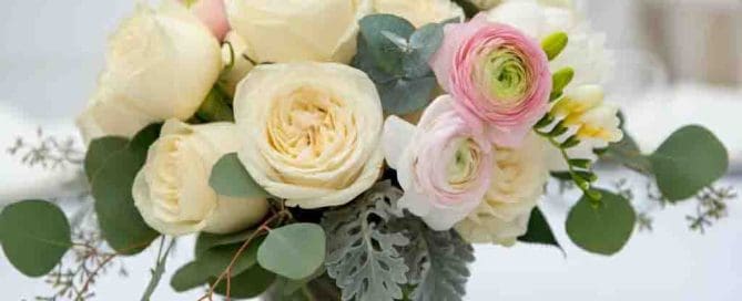 Wedding Table Flowers of White Peonies
