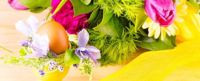 easter basket and flowers