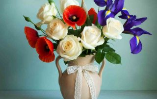 Memorial Day Flowers with White Roses and Red Poppies