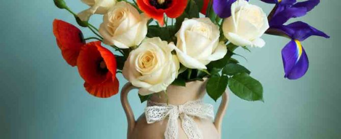 Memorial Day Flowers with White Roses and Red Poppies